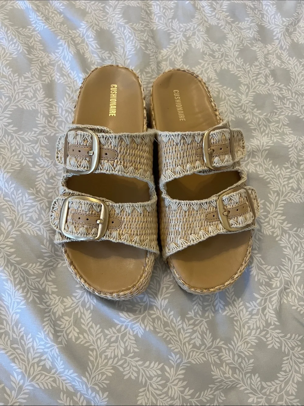 Cushionaire Beige Braided Double-Buckle Slide Sandals